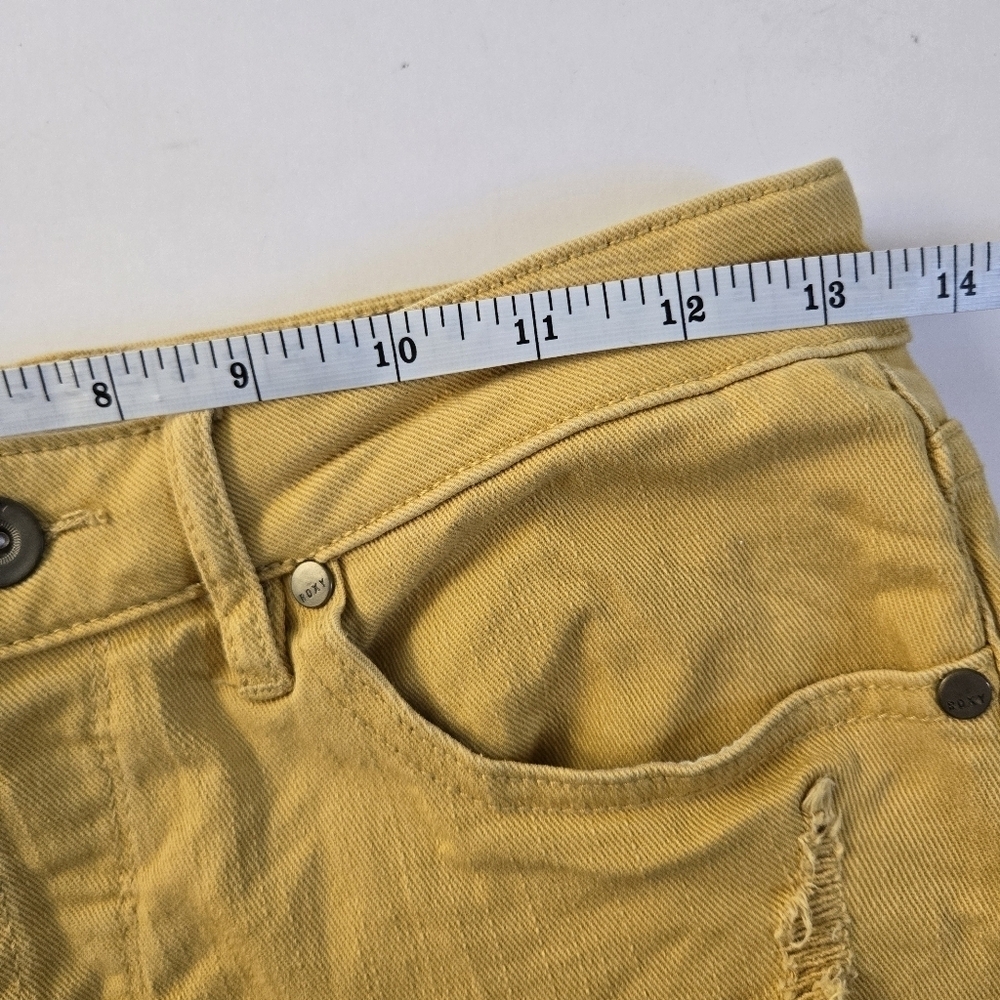 Roxy mustard yellow denim cutoff distressed mid ti low rise short shorts sz 26 - Picture 5 of 10